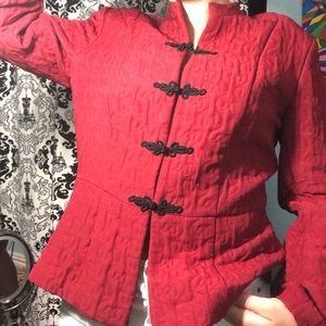 designer quilted red long sleeve coat